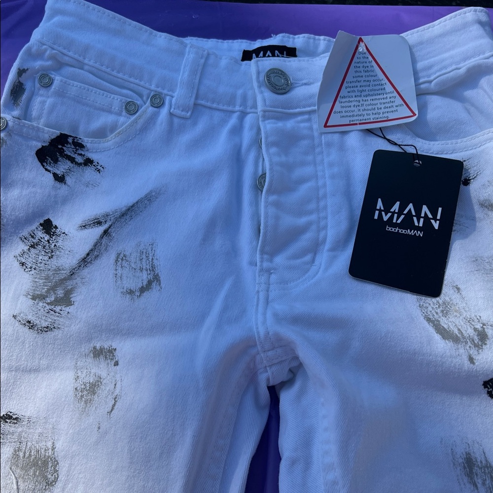 Boohoo White Paint-Splatter Skinny Jeans
